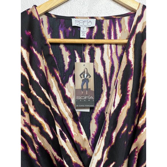 Sofia Jeans by Sofia Vergara Multi-colored Drape Knot Top NWT LARGE - Picture 3 of 16